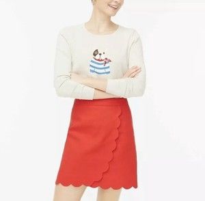 J. Crew Scalloped Red Faux Wrap Skirt Size 6
